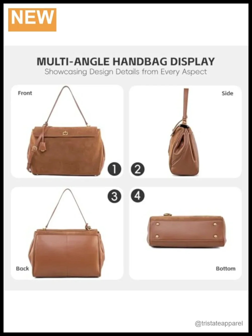 Suede & Leather Tote Bag - Large Satchel for Travel Work